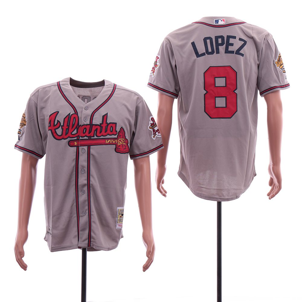 Men Atlanta Braves 8 Lopez Grey Throwback 1995 Champion MLB Jerseys